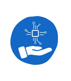 Simbolo che rappresenta il tema della Digital Culture: logo con una mano che sostiene un chip elettronico utilizzato per calcoli di intelligenza artificiale